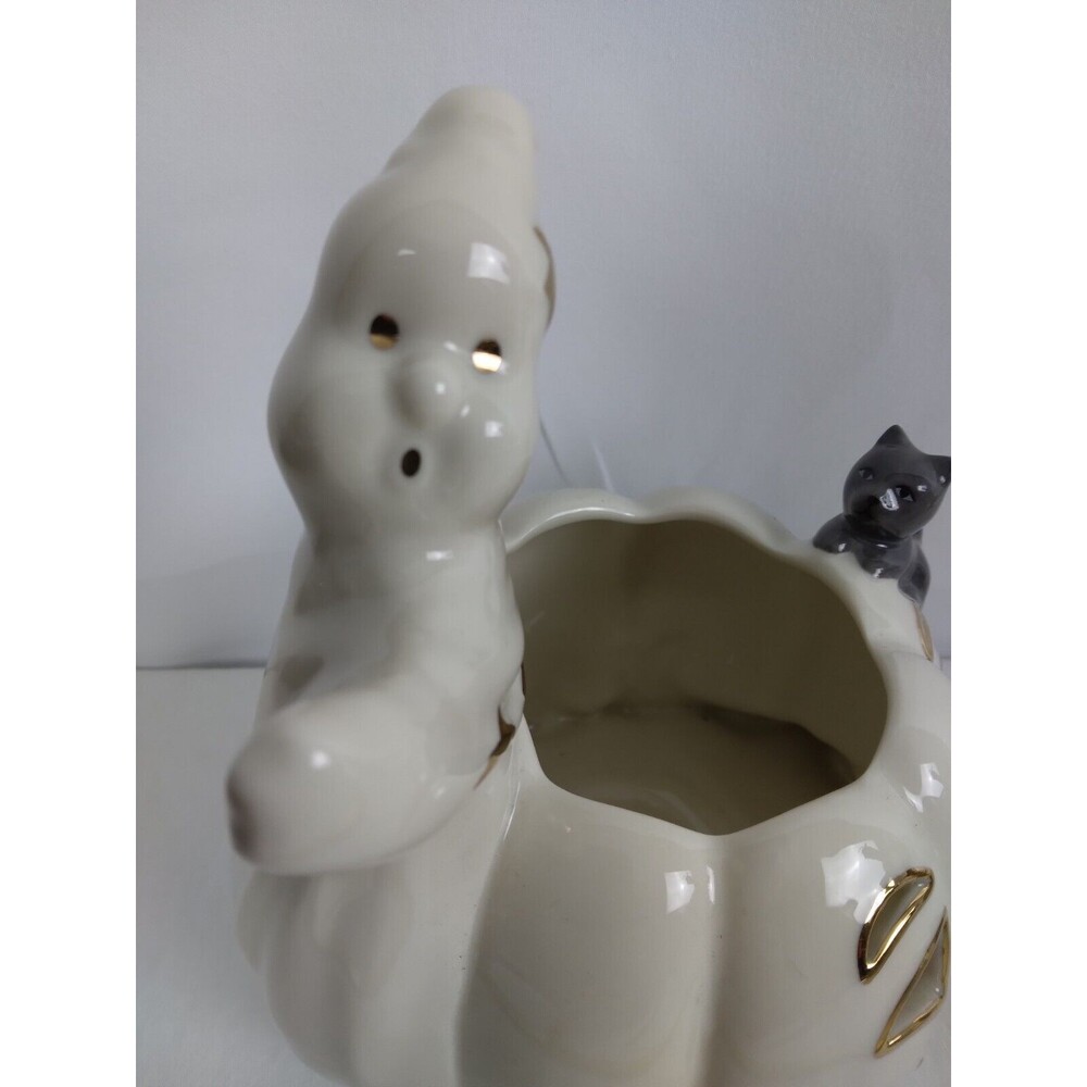Lenox Occasions White Ghost with Pumpkin and Cat Votive Candle Holder - Picture 4 of 9